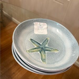 4 SET SIGRID OLSEN NEW!!! Aqua Blue STARFISH SEA LIFE MELAMINE BOWLS 9.5” CUTE!